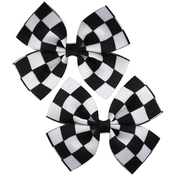 2 pcs Checkered Hair Bow Clips for Women Girls Bows Hair Clips Small Butterfly Hair Clips 4 Inch Black and White Racing Fan Hair Accessories for Ponytails Pigtails Braids