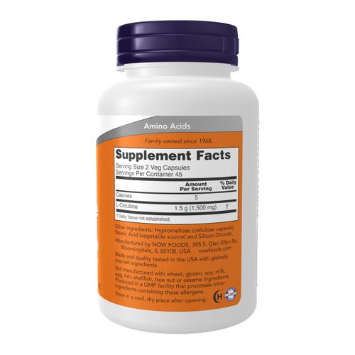 NOW Foods Supplements, L-Citrulline 750 mg, Supports Protein Metabolism*, Amino Acid, 90 Veg Capsules
