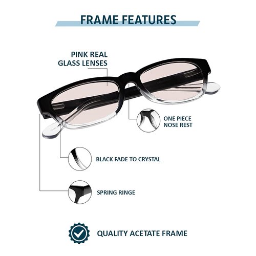 KRT Dist. Glass Reading Glasses Pink Real Glass Lenses in Stylish Acetate Frame Available in Reading Magnification +0.25 to +3.00 (+2.50)