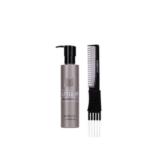 kuss Inebrya Ice Cream Style-In Liss Perfect Smoothing Fluid (6.76 oz) with Teasing Comb Pack of 1