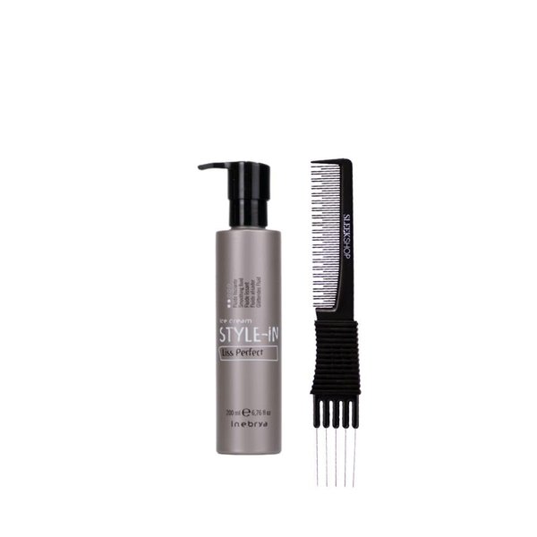 kuss Inebrya Ice Cream Style-In Liss Perfect Smoothing Fluid (6.76 oz) with Teasing Comb Pack of 1