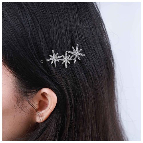 Andelaisi Vintage Crystal Star Hair Clip Silver Crystal Wedding Hair Barrettes Vintage Cz Star Hairpin Barrette Sparkly Cz Hair Pins Hairclip Decorative Bobby Pins Crystal Wedding Headpieces