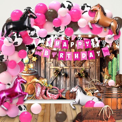 Cowgirl Birthday Party Decorations Western Party Decorations Include Cowgirl Backdrop Balloons Banner and Horse Foil Balloons, Cowgirl Theme Birthday Party Supplies