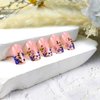 Flower Press on Nail Short Sqaure Fake Nail Blue Flower Deisgn for Acrylic Nail Spring Summer Full Cover Flase Nail Short Sticker on Nail with Glue for Women Girls Nail Art Decoration Supplies -24pcs Press on Nail