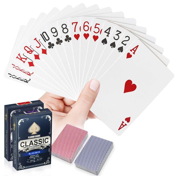 Wugauwor Plastic Waterproof Playing Cards,2 Decks,Red and Blue,Premium Professional Poker Cards,Bridge Cards,Standard Index for Blackjack, Canasta Card Game