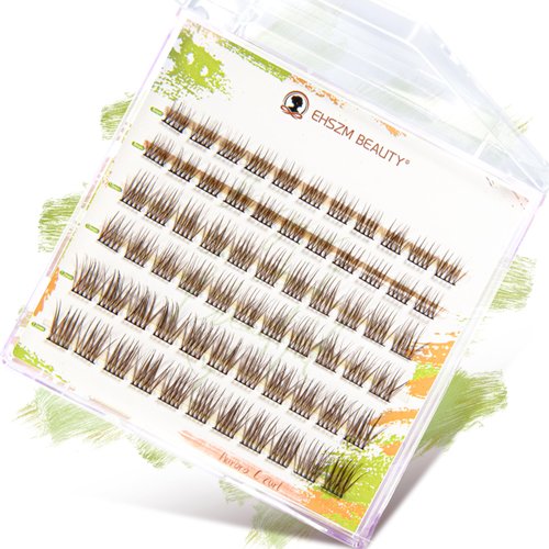 Ehszm Beauty Upgraded,Brown Lash Clusters Hybrid 8-12mm C Curl (8 10 12),Brown Eyelash Clusters Natural, Ultra-Soft Individual Lashes.No Plastic Feel,Thin Band,New Comfort - Aurora Style
