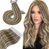 Hetto Human Tape in Hair Extensions Remy Tape in Extensions #613 Bleach Blonde Highlight #10 Golden Blonde Straight 20 Inch Tape on Hair Invisible Glue in Extensions 20pcs 50g