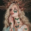 12 Sheets Butterfly Temporary Tattoos Sticker Green Peacock Wings Feather Pattern Waterproof Decal Women Face Eye Makeup Art Party Supplies