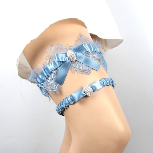LOWOSAIWOR Blue Wedding Garters for Women,Vintage Garters Belt for Wedding Leg Garter Set for Bride (blue+lake blue)