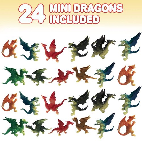 ArtCreativity Mini Dragons, Pack of 24, Colorful Assorted Designs, Dragon Figurines Party Favors, Piñata Fillers, Cake & Cupcake Toppers, Stocking Stuffers, Toys for Boys and Girls Ages 3+