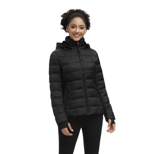 Women Down Jacket With Hood Winter Down Puffy Jacket For Women Black Hooded Winter Puffer Down Coat L