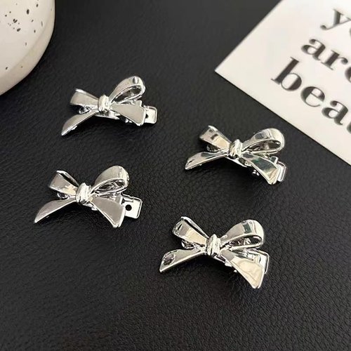 Totelux Mini Bow Hair Clips Silver Metal Alligator Clips Bow Hair Barrettes for Women Girls Hair Accessories Birthday Wedding Party Supplies Gift 4PCS