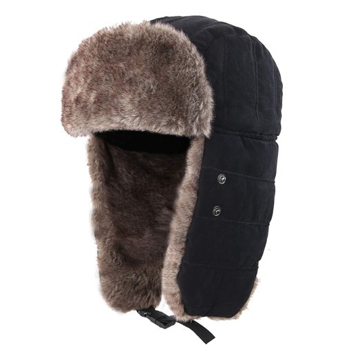 Connectyle Outdoor Trooper Trapper Hat Warm Winter Hunting Hats with Ear Flaps Mask Aviator Hat Black