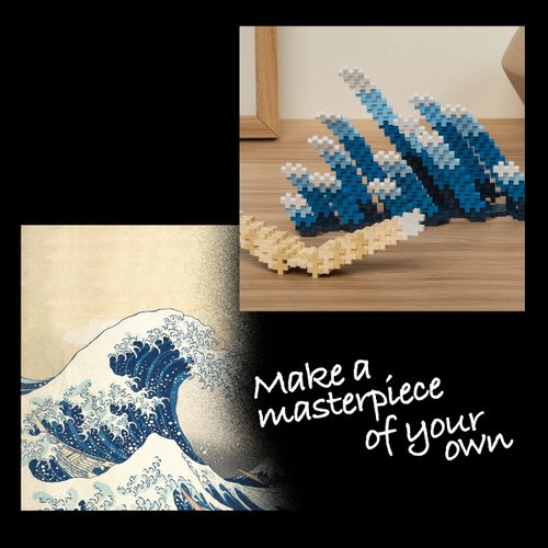 PLUS PLUS Inspired Art History Building Set, 3D Painting Kit & Craft Supplies for Kids, 350 Mini Interlocking Open Ended Pieces - Hokusai, The Great Wave