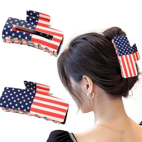 2Pcs 4th of July Hair Clips Independence Day Hairpin Patriotic Stars Ponytail Claw Clip Hair Accessories Gift Holiday Cute Design Hairpins 4th of July Hair Clamps for Women Girls Hair Decorations