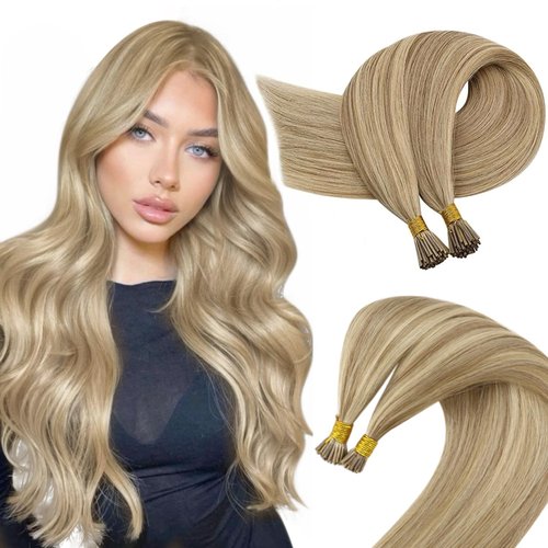 Sunny Hair Blonde Highlight Itip Hair Extensions 20inch I Tip Extensions Human Hair Golden Blonde Highlight Medium Blonde Pre Bonded I Tip Hair Extensions Blonde Highlight Hair Extension I Tip 50s 50g