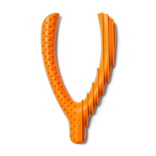 Rubber Teething Aid Occupy Wishbone Dog Toy - Bright Orange