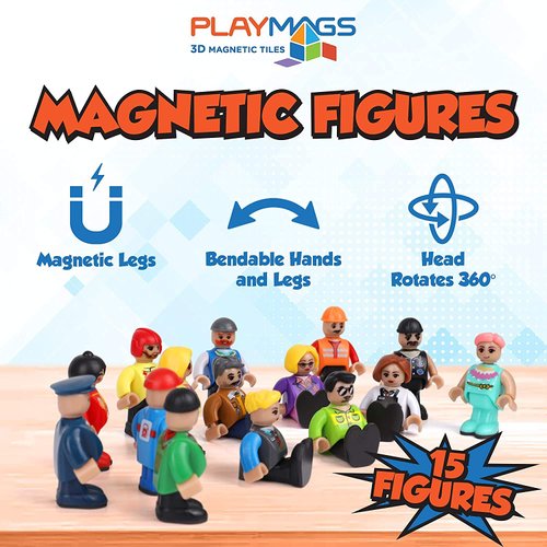 Playmags Magnetic Figures Community Set of 15 Pieces - Play People Perfect for Magnetic Tiles Building Blocks - STEM Learning Toys Children – Magnet Tiles Expansion Accessories Pack (Styles May Vary)