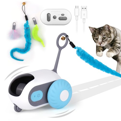 Mity rain Cat Interactive Toy for Indoor Cats - Remote Control Cat Automatic Moving Toy with 2-Speed Adjustment, Smart Cat Car Toy, Cat Puzzle Toy Self Play, Boredom Busters for Cats Fun 2.0 Toy(blue)