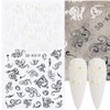 LIULI 5D Flowers for Nails Art Stickers Embossed Lace Butterfly Stereoscopic Engraved Pattern Adhesive Nail Decals for Spring Summer Nail Decorations (Black & White)