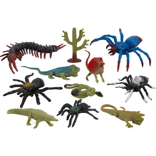 AUCOOMA Reptile Animals Figurines Toys, 11 PCS Realistic Insect Model Figures,Desert Tropical Wild Animal,Birthday Cake Decor Set with Spiders, Snake, Crocodile, Lizards, Centipede, Cactus