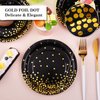 Aneco 100 Pieces 7 Inches Black and Gold Paper Plates Gold Foil Dot Dessert Plates Party Paper Plates for Party, Birthday, Wedding Party Supplies