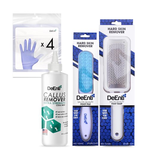 DeEnti Callus Maintenance Pack, Bundle Includes Mint Scented Callus Remover, Metal Foot Rasp, Foot File, and 4 Pairs of Gloves, Salon Grade Foot Care, Home Manicure and Pedicure Kit