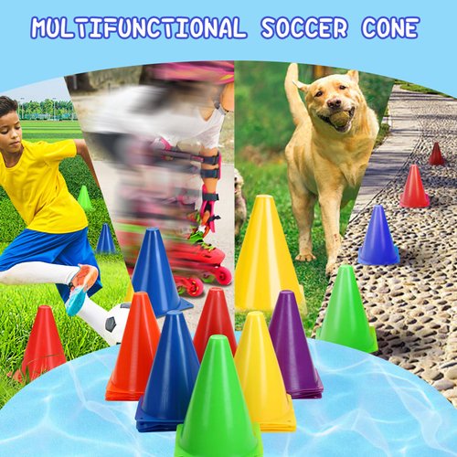 WIn SPORTS Training Plastic Soccer Cones Set,24 Pack Cones for Skating Basketball Football Practice Drills,for Indoor Outdoor Training Obstacle Course, Sports Equipment for Kids (Multicolor,7 Inch)