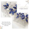 Casdre Crystal Bride Wedding Hair Comb Silver Leaf Bridal Hair Accessories Rhinestone Party Prom Hair Piece for Women and Girls (B Blue)