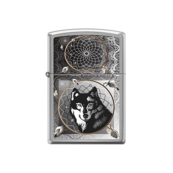 Zippo "Wolf & Indian Dream Catcher" Lighter, Brushed Chrome, 0415