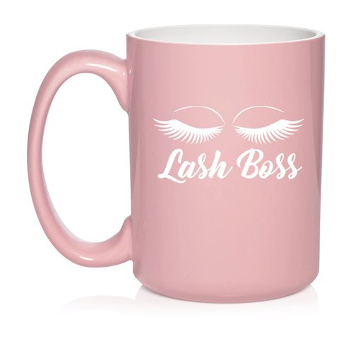 Daylor Lash Boss Makeup Lash Extension Artist Ceramic Coffee Mug Tea Cup Gift (15oz Light Pink)