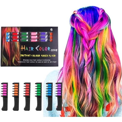 Hair Chalk Comb LAWOHO 6 Colors Temporary Hair Dye Marker Gifts for Girls Kids Adults for Halloween Christmas Birthday Party, Cosplay