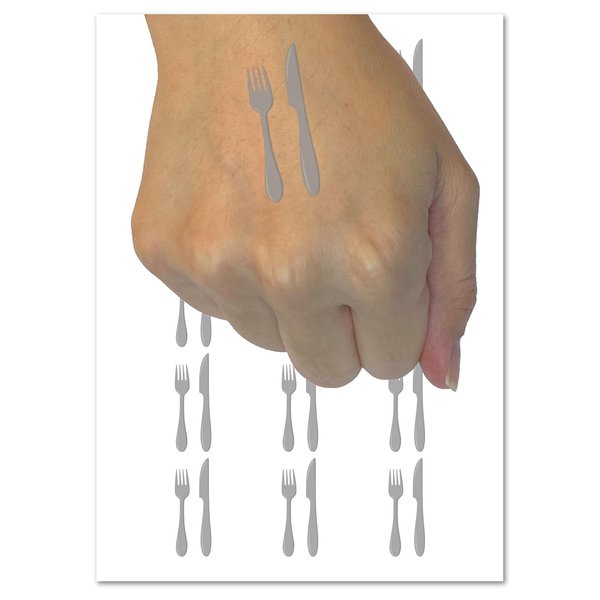 Fork Knife Utensils Eating Sketch Temporary Tattoo Water Resistant Fake Body Art Set Collection - 15 2" Tattoos (1 Sheet)