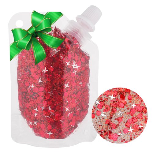 MEICOLY Red Body Glitter,Sparkling Christmas Face Glitter,Stocking Stuffers for Christmas,Glitter Face Paint for Women and Kids,Mermaid Sequins Chunky Glitter for Face,Body,Hair,Christmas Body Glitter