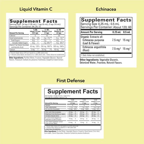 ChildLife Essentials Immune Support Bundle - Contains Liquid Echinacea, First Defense & Vitamin C - Immune Booster for Kids, All-Natural, Allergen-Free - Natural Orange Flavor, 1 Oz Bottle (Pack of 3)