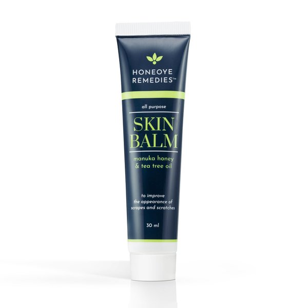 Honeoye Remedies Skin Balm [1 oz / 30 ml] | Manuka Honey [550+ MGO] & Tea Tree Oil Moisturizing Cream for Intensive Repair of Dry Skin, Scrapes, Cuts & More | 100% Natural