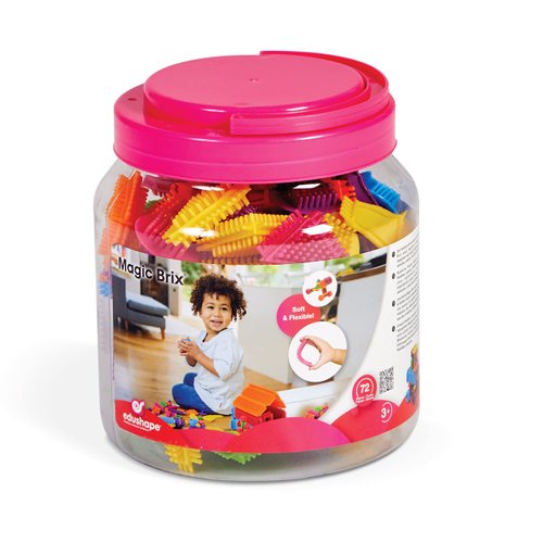 Edushape Magic Brix Interlocking Baby Building Blocks - 72 Pcs Toddler Blocks Interlocking Bricks in Reusable Storage - Stacking Blocks for Toddlers 3-5 with Travel Platform Fit for Play On The Go
