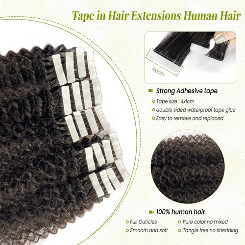 Hair Extensions Tape ins,Kinky Curly Natural Black Hair Extensions Tape ins for Black Women, 20 Pieces Double Sided Tape Hair Brazilian Curly Extensions Skin Weft Hair Tape in Extensions 22 Inch 50G