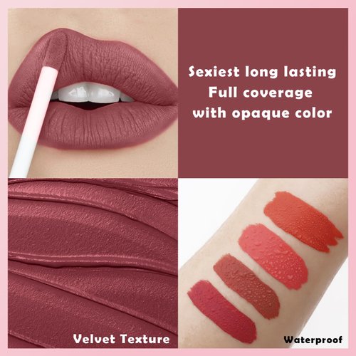Kyannkara Liquid Matte Lipstick Velvety Mud Texture,Waterproof Long-Lasting,Non-Stick Cup,High Pigmented,Feels Comfortable On Lips H04