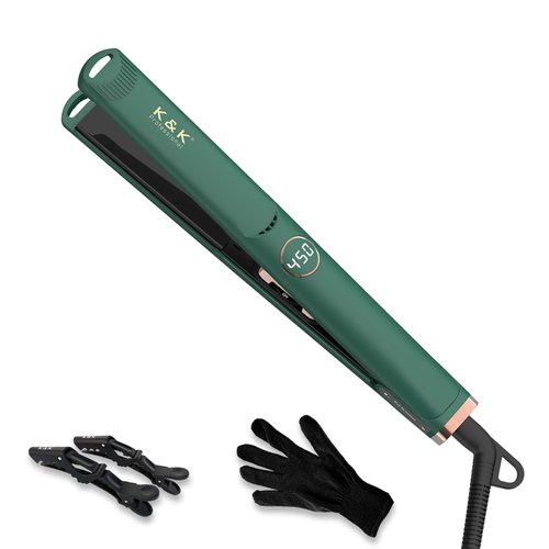 1 Inch Hair Straighteners Professional Flat Iron 3D Floating Mirror Titanium Plates Hair Curling and Straightening 450 Max High Heat Adjustable Temperature