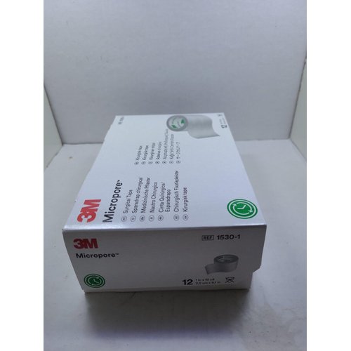 3M Micropore Paper Tape - White, 1" x 10yds (Box of 12)