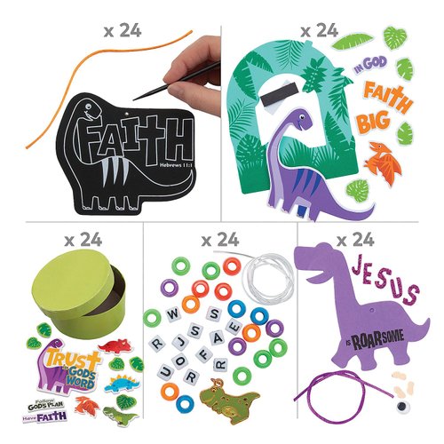 Fun Express Bulk 120 Pieces Dinosaur VBS Craft Kit Assortment - VBS Vacation Bible School Supplies/Decor