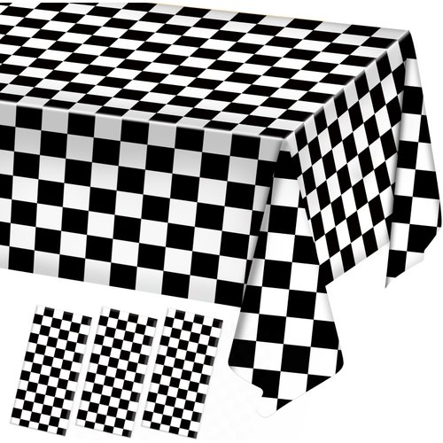 Oigco 3 Pack Black and White Checkered Tablecloths Race Car Theme Party Tablecloths for Motor Racing Birthday Party Decorations Racing Party Favours Supplies, 54" x 108"