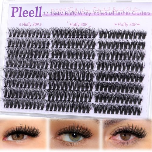Wispy Lash Clusters 30D+40D+50D Natural Eyelash Clusters 12-16MM Fluffy Eyelashes Cluster Eyelash Extensions 264 Pcs Individual Lashes Clusters D Curl Soft Reusable Diy Lash Extension by Pleell