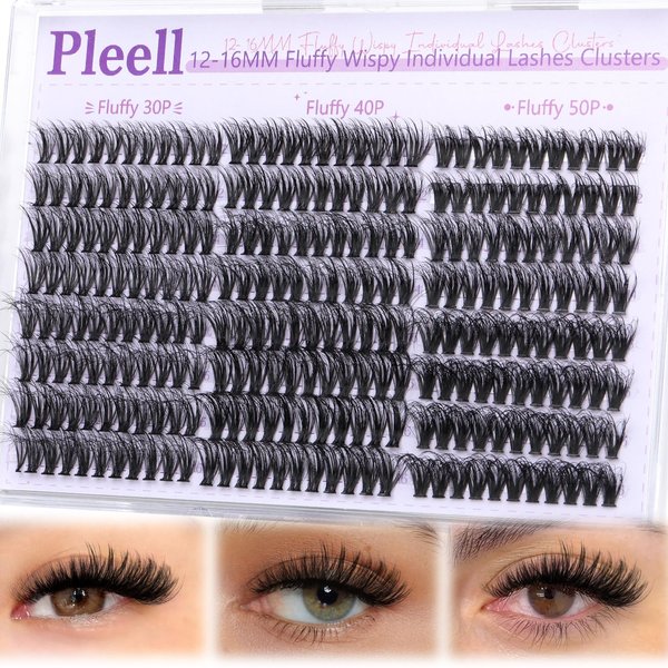 Wispy Lash Clusters 30D+40D+50D Natural Eyelash Clusters 12-16MM Fluffy Eyelashes Cluster Eyelash Extensions 264 Pcs Individual Lashes Clusters D Curl Soft Reusable Diy Lash Extension by Pleell