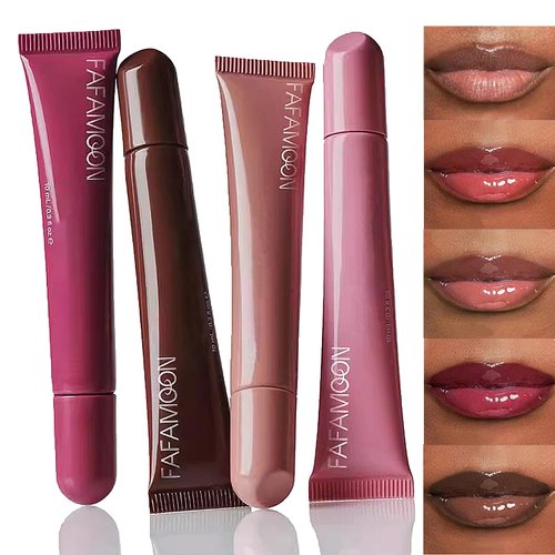 4 Colors Peptide Lip Tint, Hydrating Lip Gloss, Glossy Lip Glow Oil with Nourishmax Jojoba Oil, Hydrating Tinted Lip Oil, Revitalizing for Dry Lips.