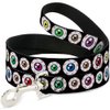 Dog Leash Eyeballs Black Multi Color 4 Feet Long 0.5 Inch Wide