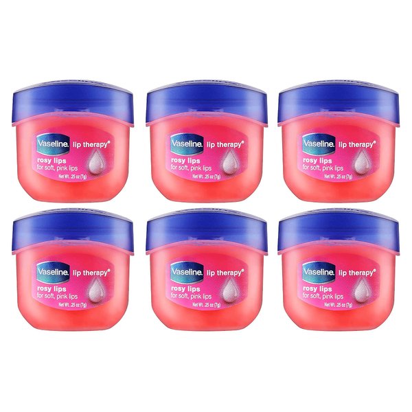Vaseline Lip Therapy Lip Balm Mini, Rosy Lips | Lip Repair in a Container for Cracked, Dry Lip | Travel Size 0.25 Oz (Pack of 6)