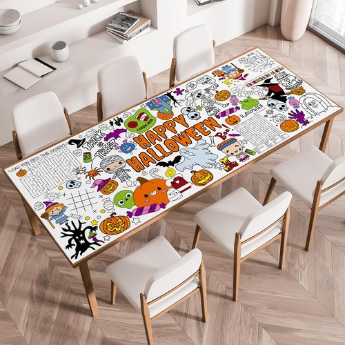 SPERINGEEN Halloween Crafts for Kids, Disposable Halloween Coloring Tablecloth Decorations - Halloween Games/Activities for Family, Classroom, Halloween Party Favors for Kids - 72 x 35 Inches