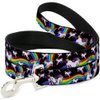 Dog Leash Unicorns Rainbow Swirl Black 6 Feet Long 1.0 Inch Wide